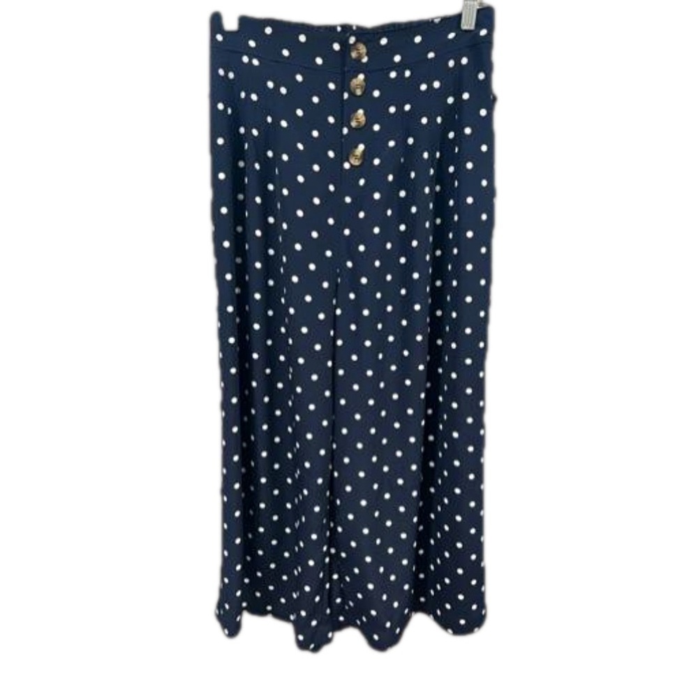 Mi Ami Cropped Wide Leg Navy with White Polka Dot Pants Size M